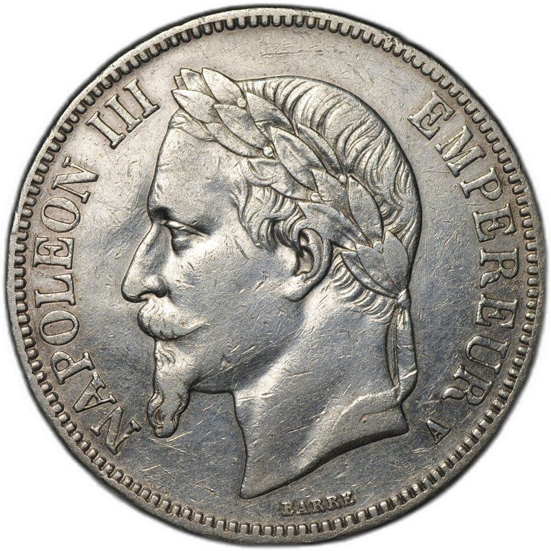 Монета 5 франков 1867 A Франция