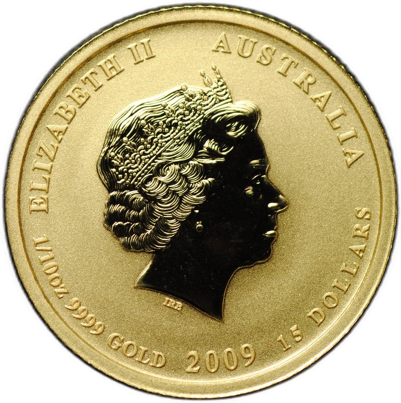 Монета 15 долларов 2009 Год Быка Лунар Австралия