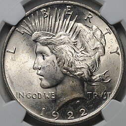 фото для Монета 1 доллар 1922 Мирный Филадельфия США слаб NGC MS 64 Аверс