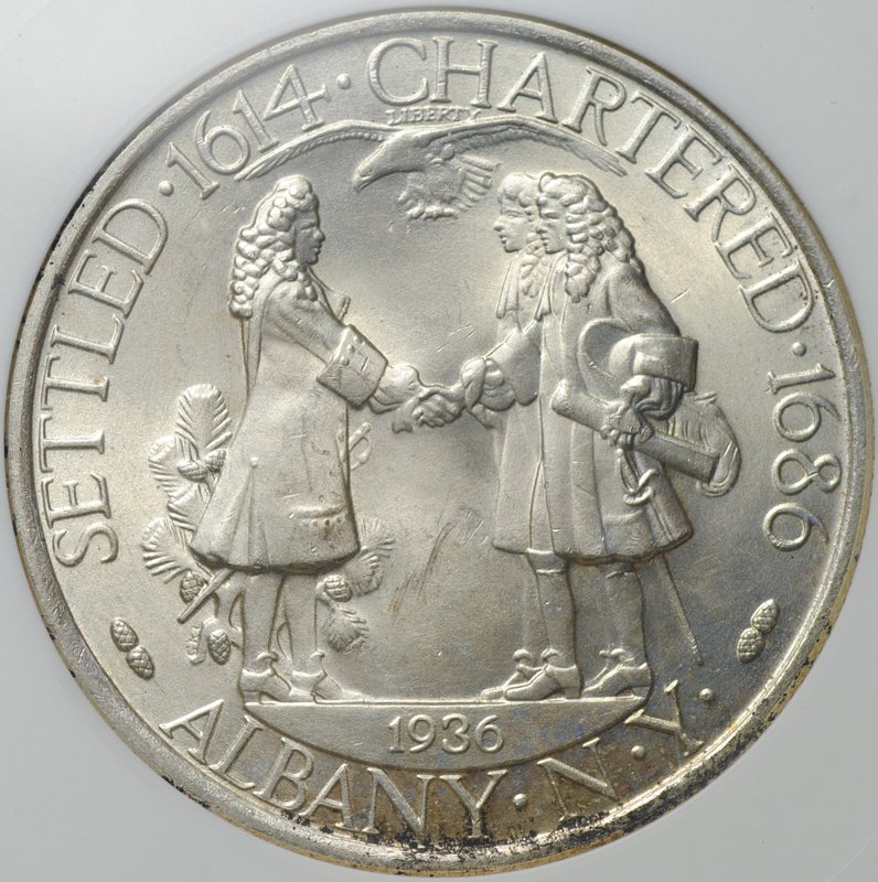 Монета 50 центов (1/2 доллара) 1936 Олбани 250 лет признанию городом США слаб ANACS MS 64