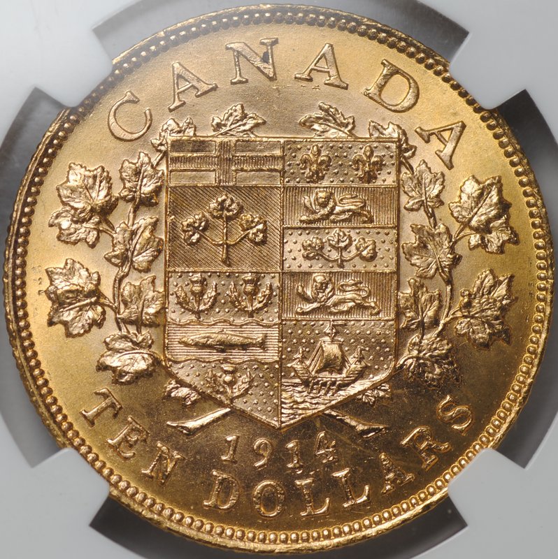 Монета 10 долларов 1914 Канада слаб NGC MS 64