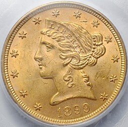 фото для Монета 5 долларов 1899 США слаб PCGS MS 64 Аверс