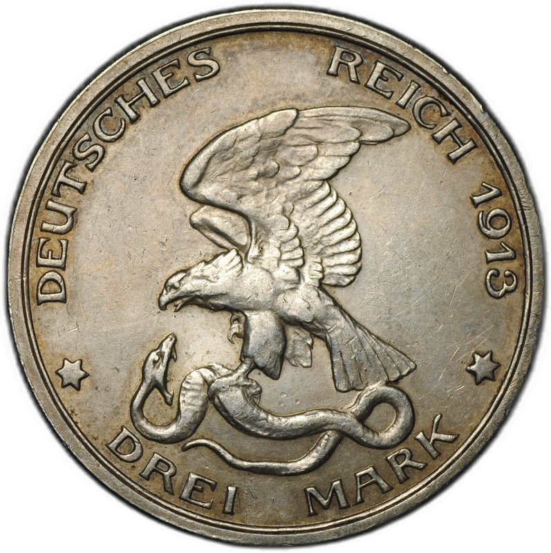 Монета 3 марки 1913 100 лет победы над Наполеоном Франция (толпа) Пруссия Германия 