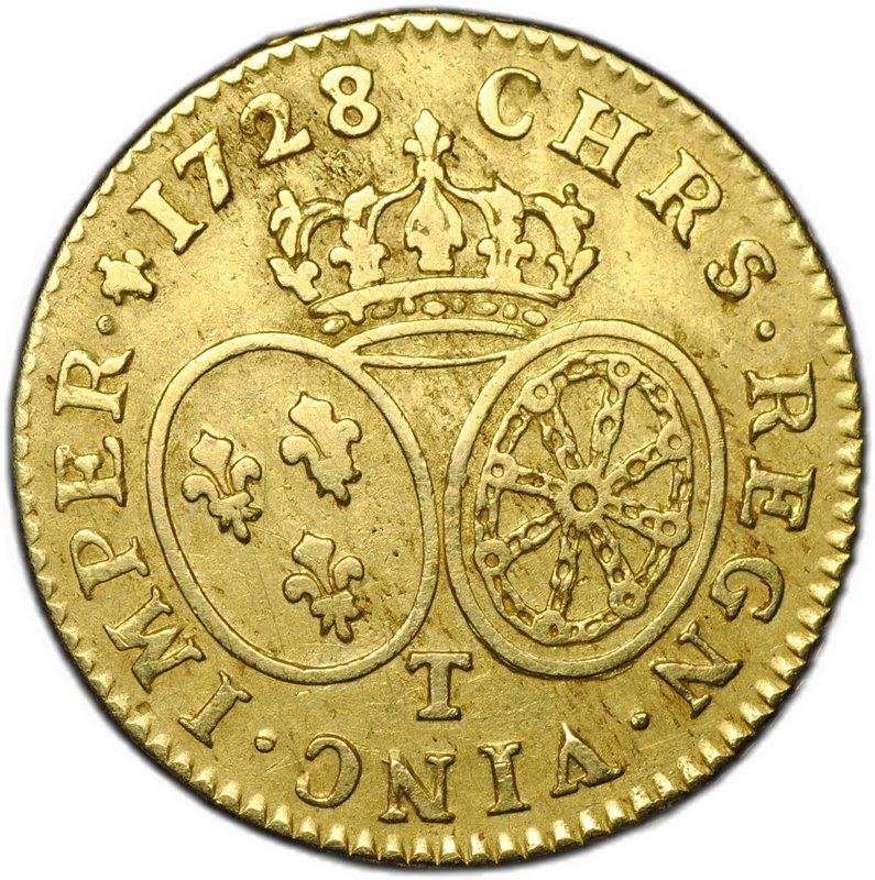 Монета 1 луидор (дьёр) 1728 T Нант Франция