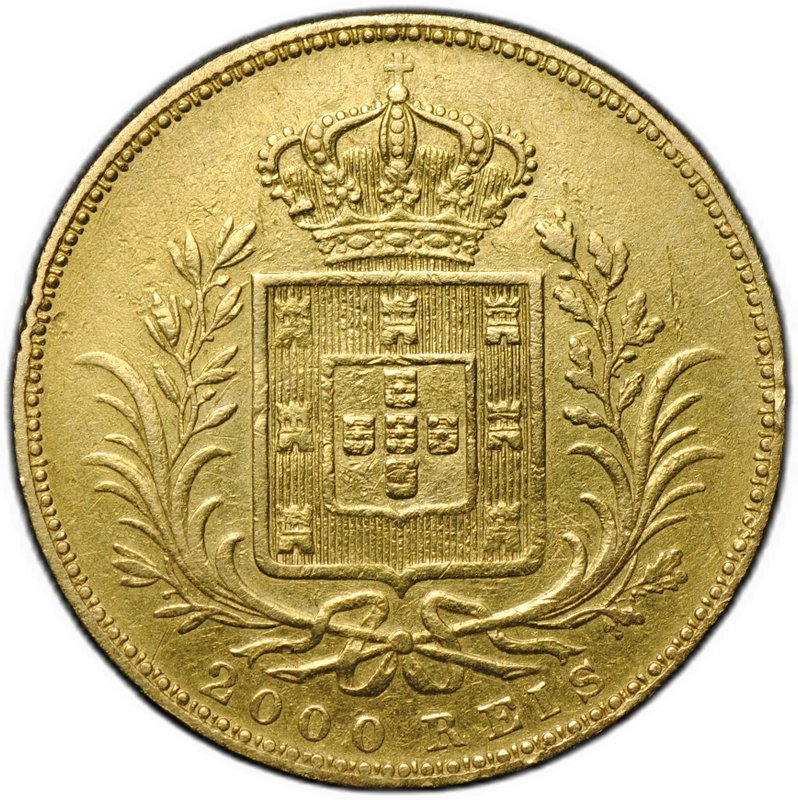 Монета 2000 рейс (реалов) 1864 Португалия
