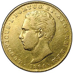 фото для Монета 2000 рейс (реалов) 1864 Португалия Аверс