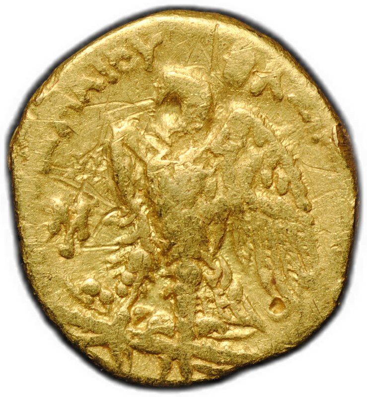 Монета Золотай триобол (тетарт, гемидрахма) 305-282 до н.э. MY Птолемей I Сотер Эллинистический Египет