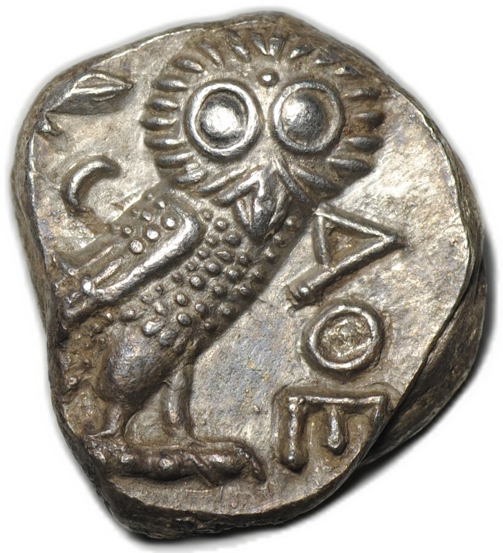 Монета Тетрадрахма 393-355 до н.э. поздняя Сова Афины Аттика