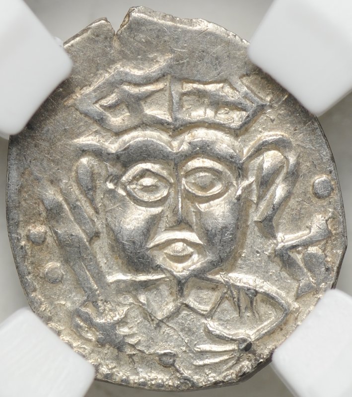 Монета Денга 1425-1460 Довмонт Д | Легенда Псковская республика Псков слаб ННР MS 61