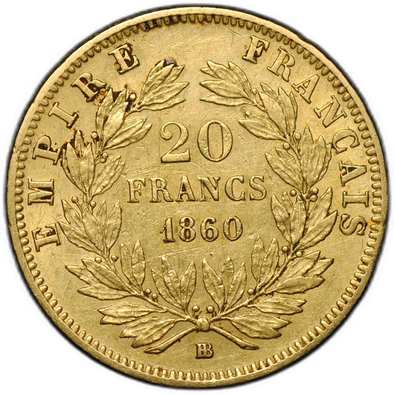 Монета 20 франков 1860 BB Франция