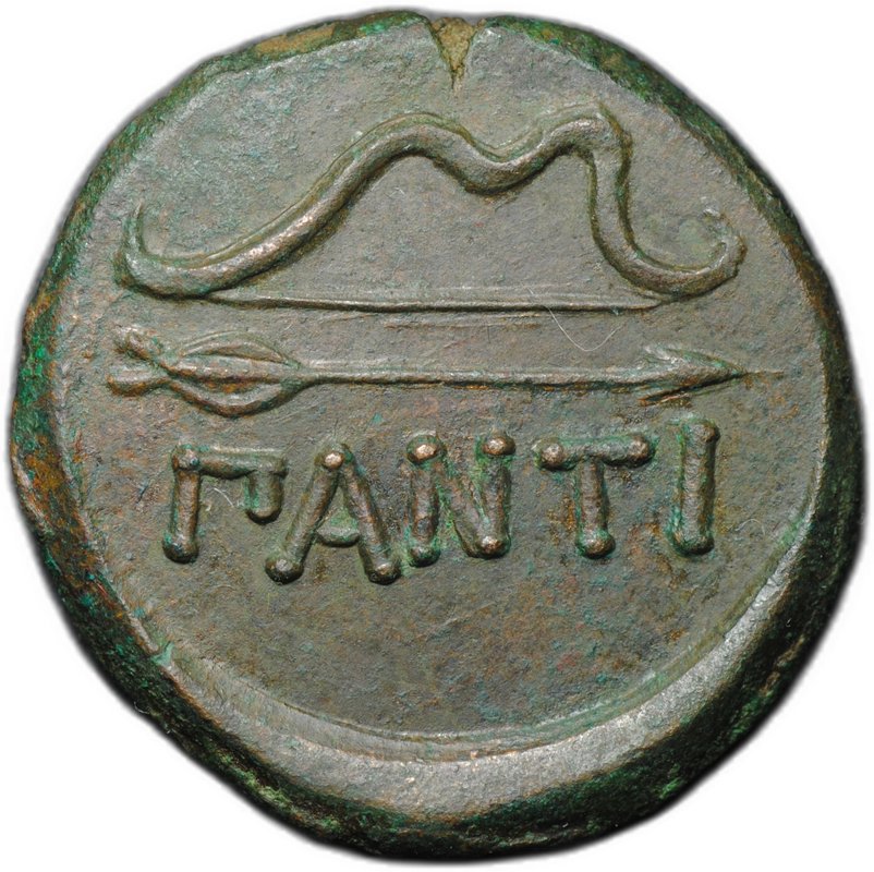 Монета Обол 320-310 до н.э. Сатир | Лук, стрела Перисад I Пантикапей Боспорское царство Боспор