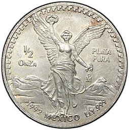 фото для Монета 1/2 онза (уцнция серебра) 1992 Свобода Мексика Аверс