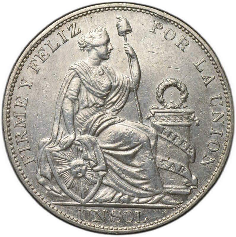 Монета 1 соль 1896 F. Перу