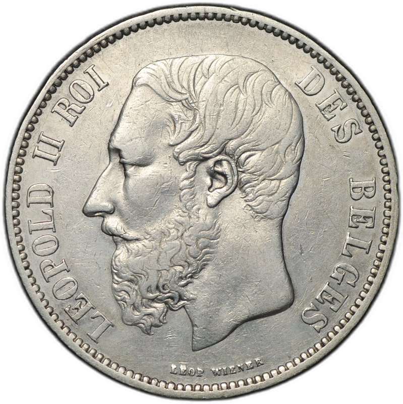 Монета 5 франков 1868 Бельгия