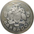 Монета 10 долларов 1974 серебро Нептун Барбадос