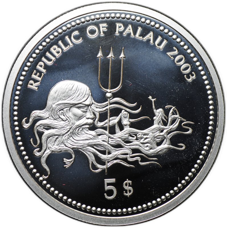 Монета 5 долларов 2003 Защита морской жизни - Косатка Палау