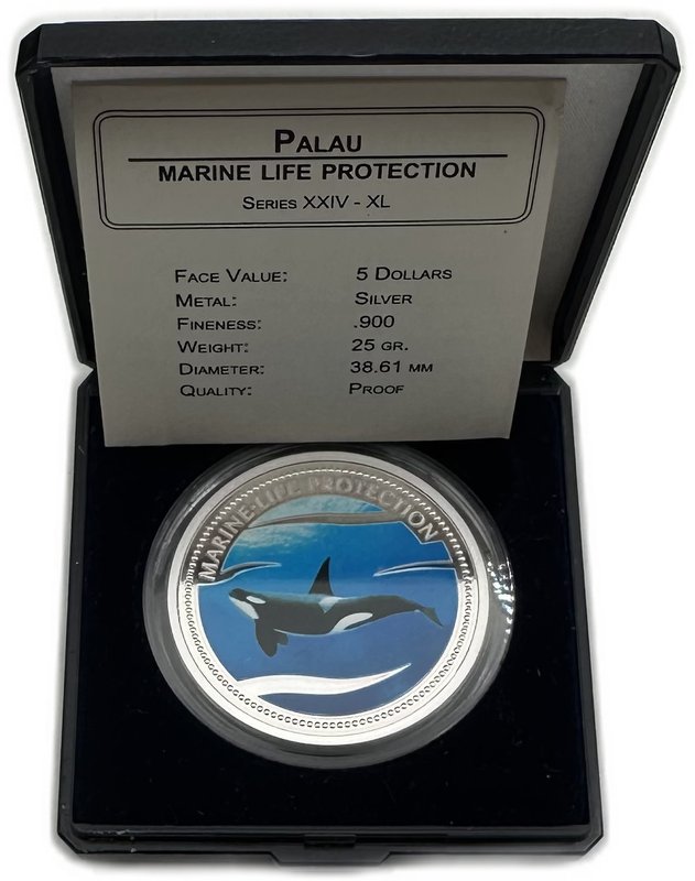 Монета 5 долларов 2003 Защита морской жизни - Косатка Палау