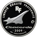 Монета 50 евро 2009 40 лет самолету Конкорд серебро Франция