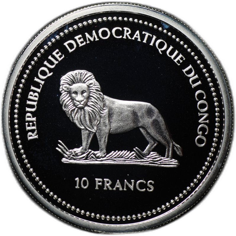 Монета 10 франков 2005 Тихоокеанский клювач рыба Охрана природы Конго