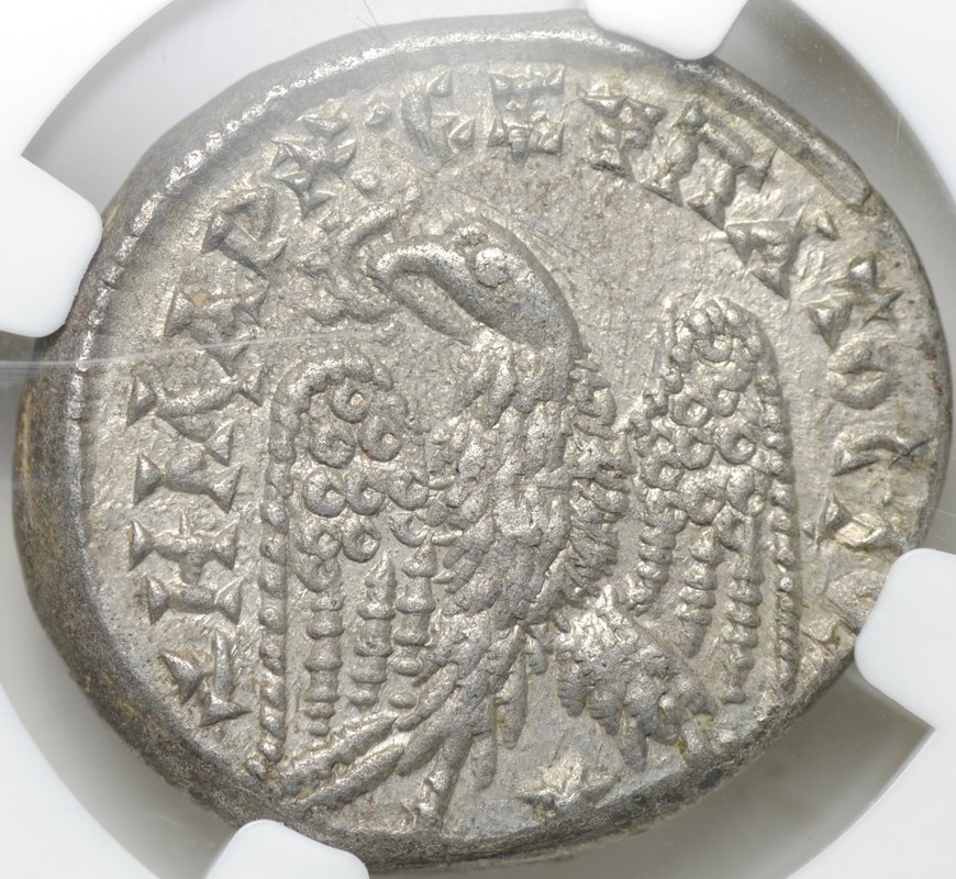 Монета Тетрадрахма 196-217 Каракалла Бюст вправо | Орел влево Сирия Лаодикея Римская Империя