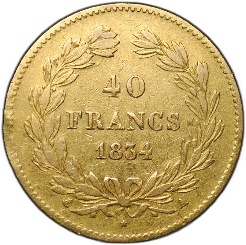 Монета 40 франков 1834 А Франция