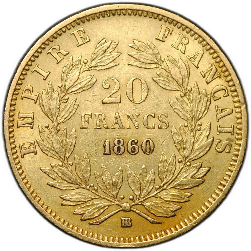 Монета 20 франков 1860 BB Франция