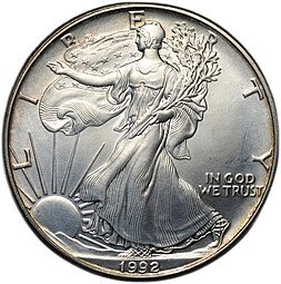 фото для Монета 1 доллар 1992 Американский серебряный орёл Шагающая свобода США Аверс