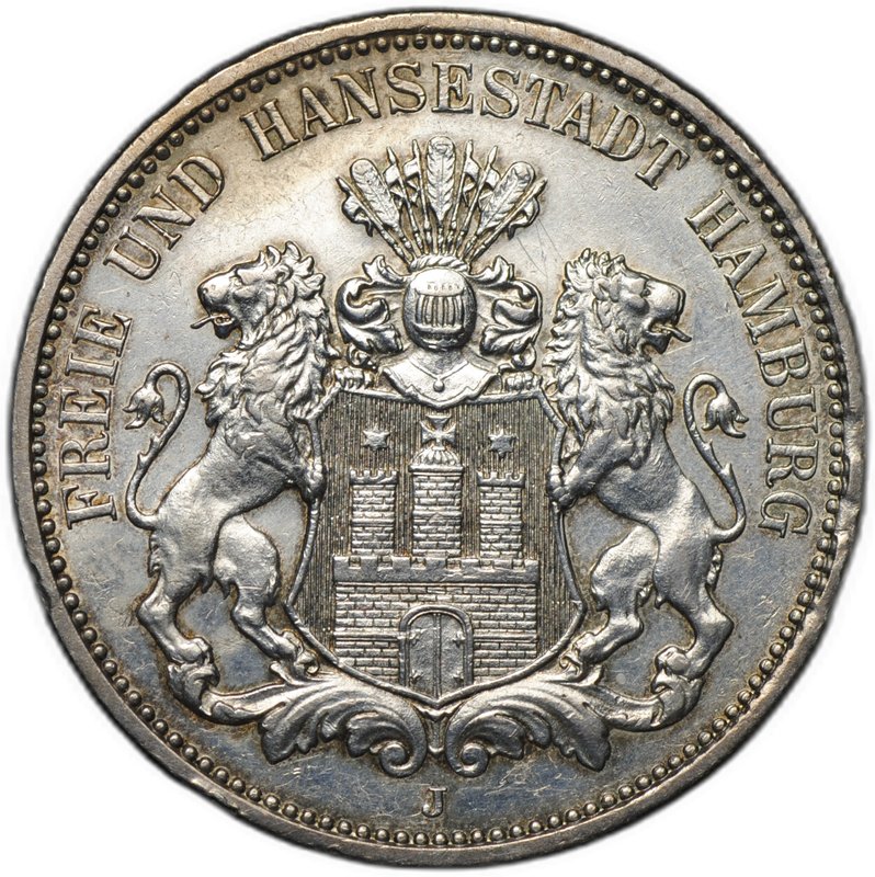 Монета 3 марки 1911 J Гамбург Германия