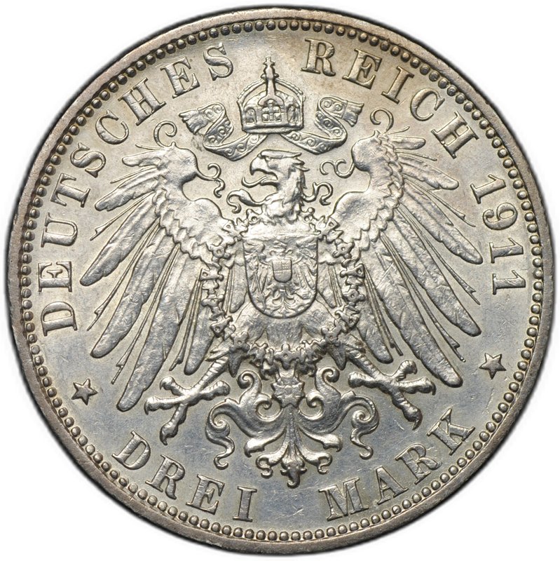 Монета 3 марки 1911 J Гамбург Германия