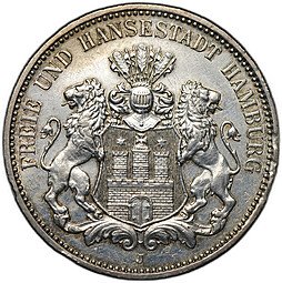 фото для Монета 3 марки 1911 J Гамбург Германия Аверс