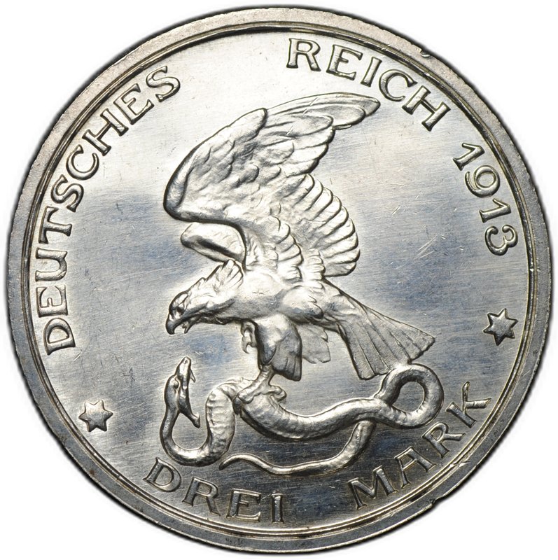 Монета 3 марки 1913 100 лет победы над Наполеоном Франция (толпа) Пруссия Германия 