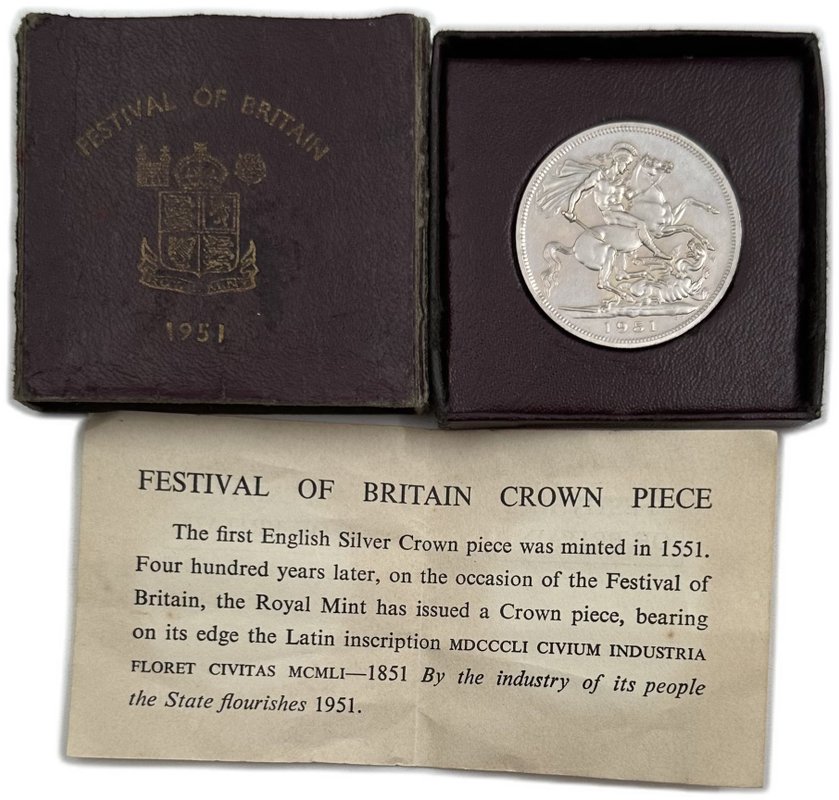 Монета 5 шиллингов 1951 Британский фестиваль Великобритания (футляр)