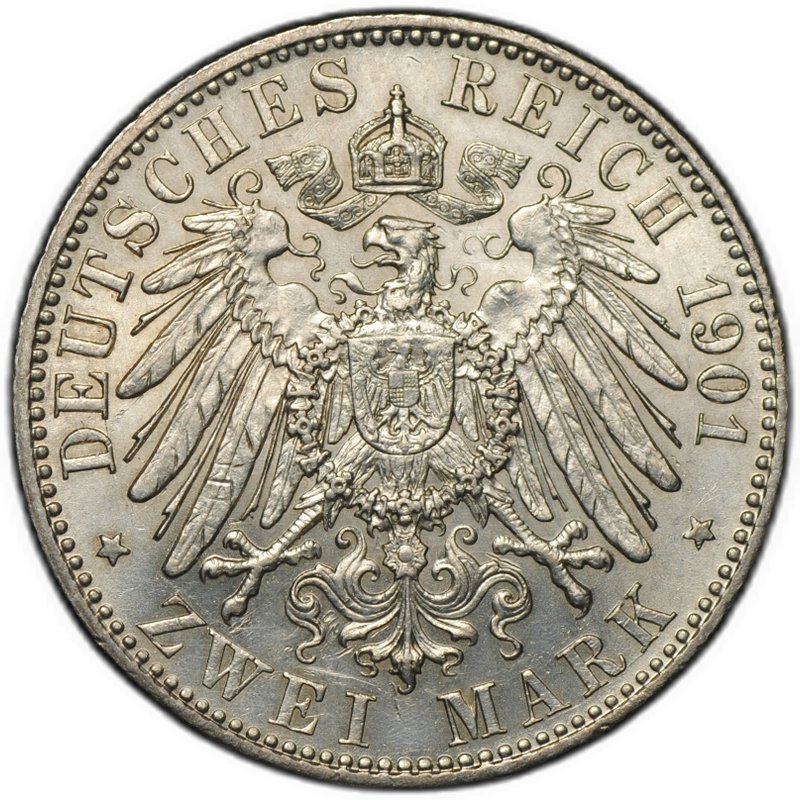 Монета 2 марки 1901 200 лет династии Пруссия Германия