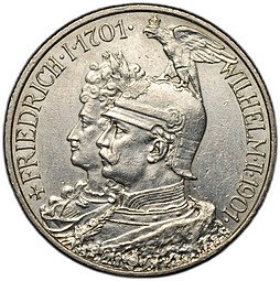 фото для Монета 2 марки 1901 200 лет династии Пруссия Германия Аверс