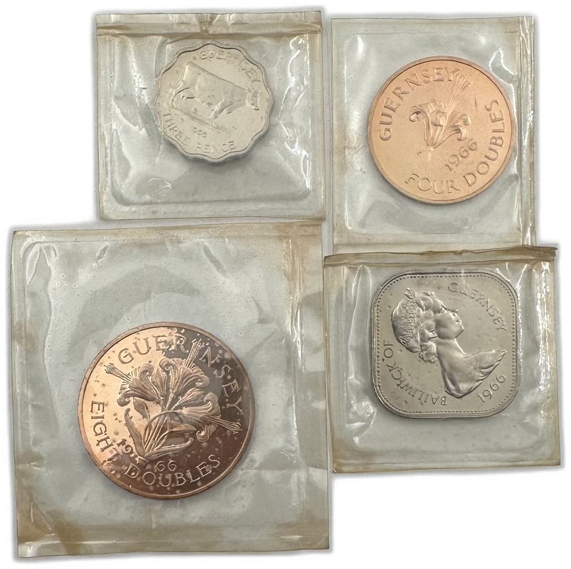 Набор 10 шиллингов, 3 пенса, 8, 4 дубля 1966 900 лет Нормандскому завоеванию Гернси 4 монеты