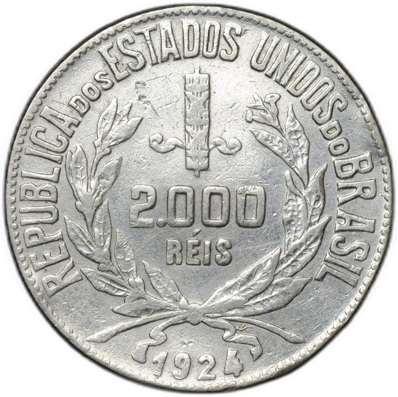 Монета 2000 реалов (рейс) 1924 Бразилия