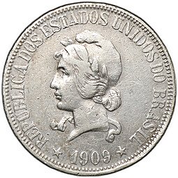 фото для Монета 1000 реалов (рейс) 1909 Бразилия Аверс