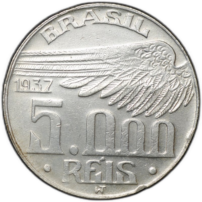 Монета 5000 реалов (рейс) 1937 Бразилия