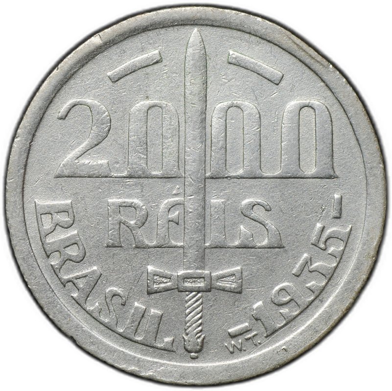 Монета 2000 реалов (рейс) 1935 Бразилия
