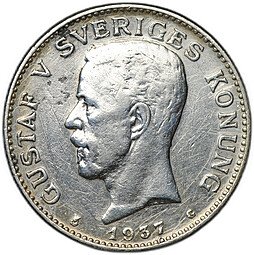 фото для Монета 1 крона 1937 Швеция Аверс