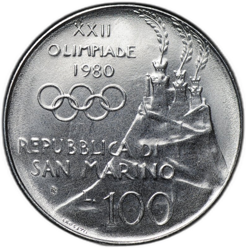 Монета 100 лир 1980 Олимпиада Москва Сан-Марино