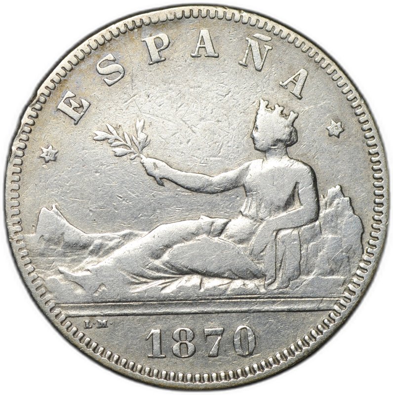 Монета 2 песеты 1870 74 Испания
