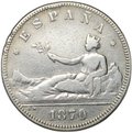 Монета 2 песеты 1870 74 Испания