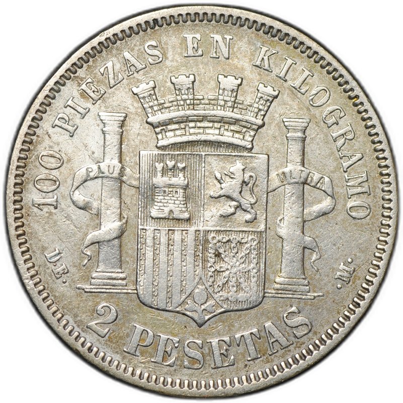 Монета 2 песеты 1870 74 Испания