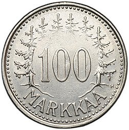 фото для Монета 100 марок 1958 Финляндия Аверс