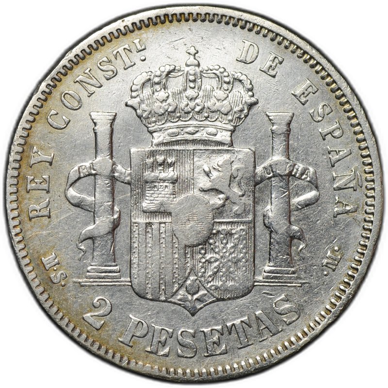 Монета 2 песеты 1882 Испания