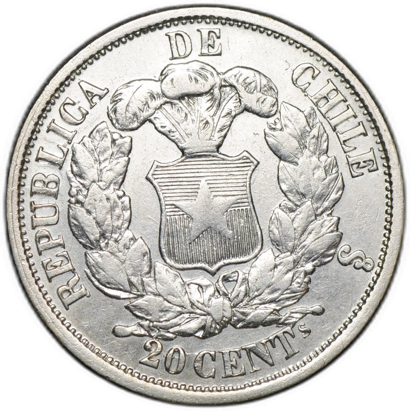 Монета 20 сентаво 1866 Чили