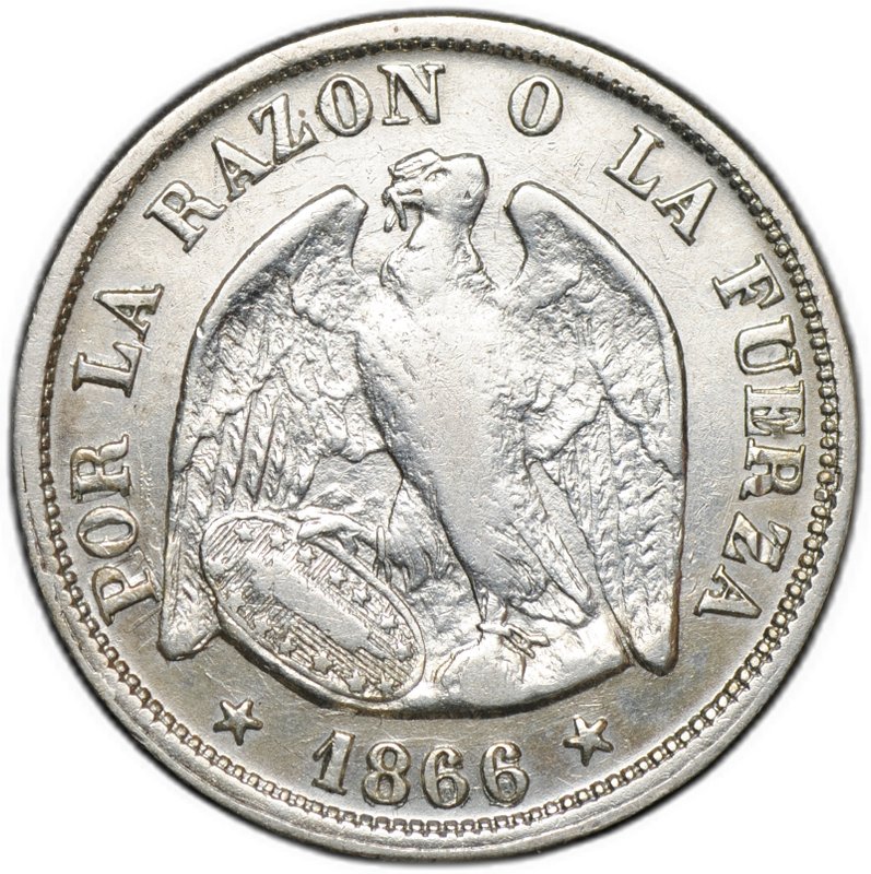 Монета 20 сентаво 1866 Чили
