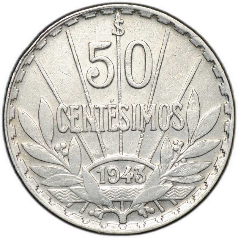 Монета 50 сентесимо 1943 Уругвай