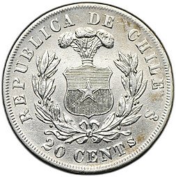 фото для Монета 20 сентаво 1876 Чили Аверс